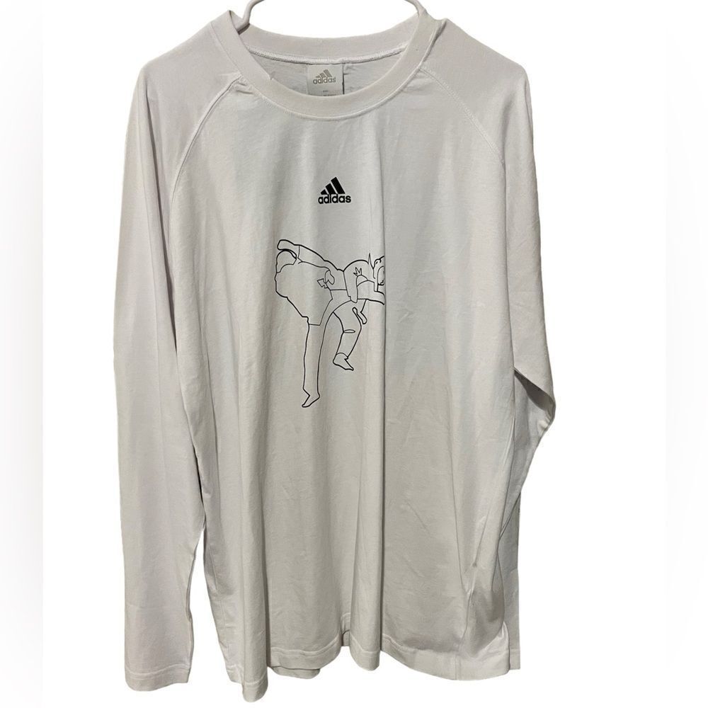 Adidas Korea Taekwondo Art Sketch Martial Arts White Long Sleeve Shirt Size XL